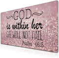 Gaming Mouse Pad Pink Desk Pad, XXL Mouse Pads Desk Decor for Girls Keyboard Pad, Oversized Mouse Pad Non-Slip Rubber Base, 35.4 X 15.7 in for Work/Game/Office She Will Not Fall- Bible Verse