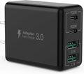 USB C Wall Charger, 40W 4-Port USB C Charger Block, Fast Charging Block Dual Port PD+QC Wall Plug Multiport Type C Compatible with iPhone 14/13/12/11/Pro Max/XS/XR/8/7, Tablet(Black)