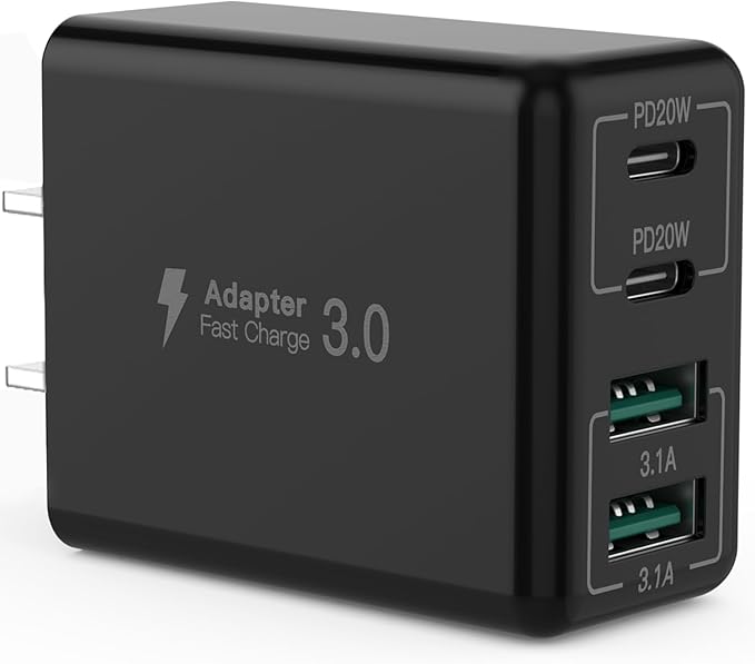 USB C Wall Charger, 40W 4-Port USB C Charger Block, Fast Charging Block Dual Port PD+QC Wall Plug Multiport Type C Compatible with iPhone 14/13/12/11/Pro Max/XS/XR/8/7, Tablet(Black)