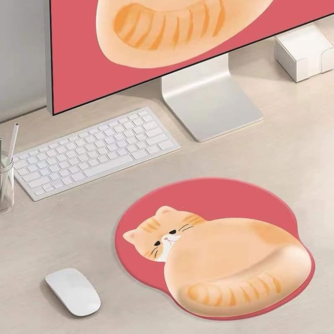 Cute Ergonomic Mouse Pad Wrist Support,[ 20% Larger] Game Wrist Rest Non-Slip Gel Anime Kawaii 3D Red Mouse Pads Rest, Cat Wrist Padwith Coaster,Easy-Typing,Pain Relief, Gaming Work Study Home Office