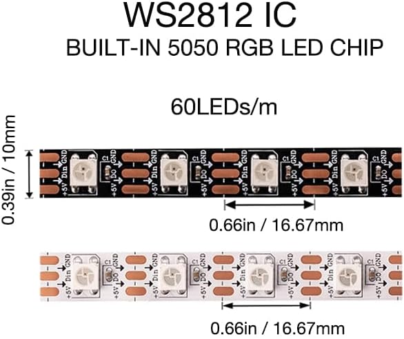 WS2812B RGB LED Strip, Individually Addressable LED Strip, Chasing Effects Dream Color 5050SMD 16.4FT 60 LED Pixel Strip Rope Light DC 5V (White PCB 16.4FT 60Pixels/m IP30)