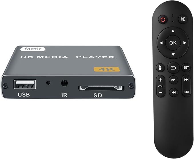 4K Digital Media Player, TV MP4 Video Player with HDMI/AV Output, Digital Signage Mini HD Media Players for USB Drives/SD Cards, H.265/HEVC, Looping, Auto Playback, Grey