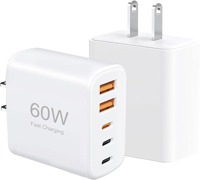 [2-Pack] 60W Multi-Port USB-C Fast Charging Module, 5-Port Wall Charger, Compatible with iPhone 17/16/15/14/13/Pro Max/Plus Series, iPad, Samsung S25/S24/S23, and Other Devices