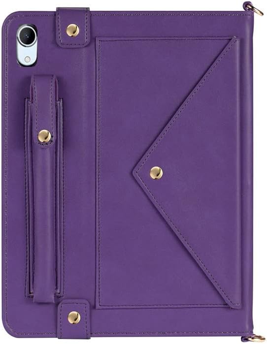 Handbag Case for iPad mini 2024/2021 8.3", Techcircle Folio Stand PU Leather Crossbody iPad mini 6th/7th Gen Cover with Pencil Holder+Card Slots Wallet Case with Shoulder Strap+Hand Strap, Purple