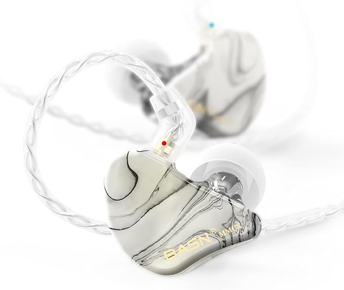BASN MMCX Triple Driver in-Ear Monitors with Rich Bass, HiFi Stereo IEM Earphones with Upgraded Detachable Cables for Audiophiles Musicians (Porcelain White)