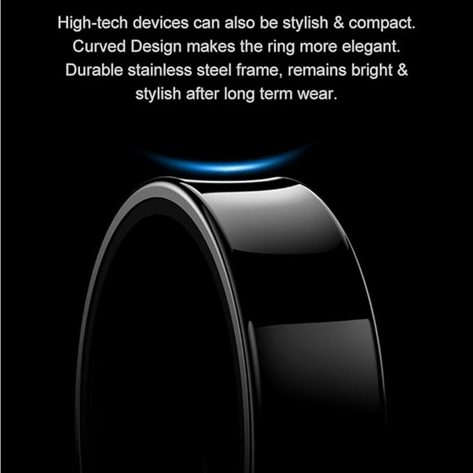 Curved Design Smart Ring Fitness Tracker, Gesture Remote Control Activity Sport Record Sleep Quality Heart Rate SpO2 Skin Temperature Monitoring (Black, #11)