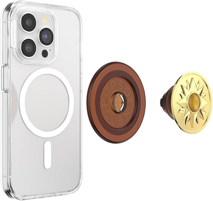 PopSockets Phone Grip for MagSafe, Magnetic Holder, Phone Stand, Gold - Enamel Sun Jewel Amber