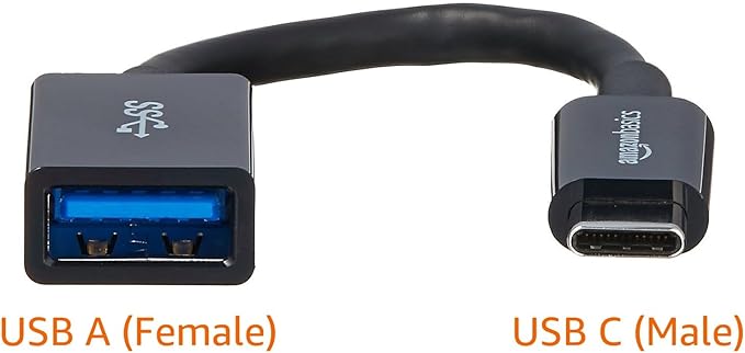 Amazon Basics USB 3.1 USB-C to USB-A Female Adapter Cable Converter, 5Gbps High-Speed, USB-IF Certified, Fast Transfer, Portable, for Laptops, Tablets, Phones (iPhone 16/15), Black