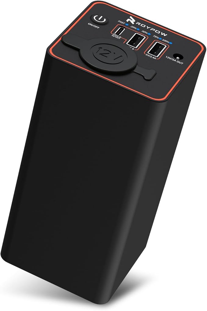 RoyPow 30W PD Portable Charger with 12V/10A Cigarette Lighter Socket, 86.58Wh USB C Laptop Power Bank, 18W QC& 12V DC External Battery Pack, Perfect for MacBook Air iPad Dash Cam or Camping (Standard)