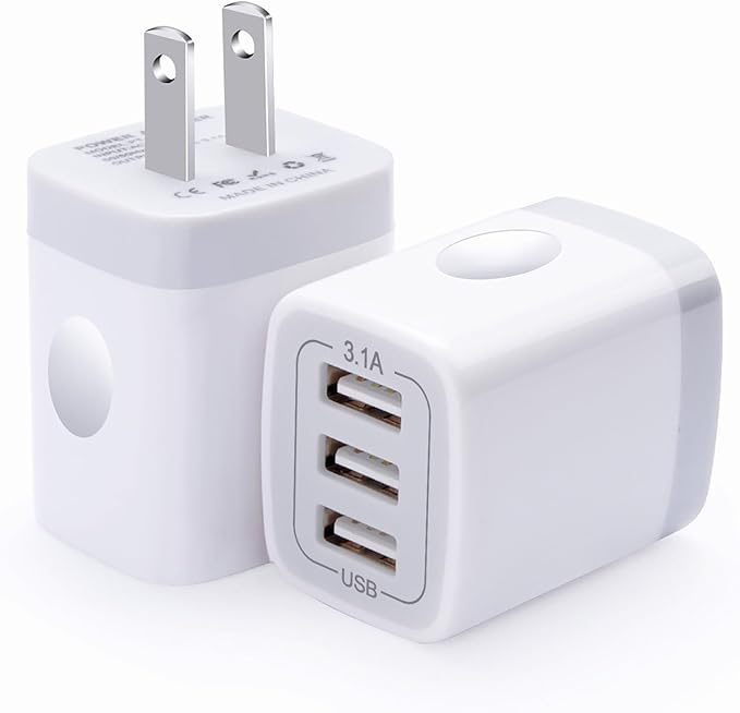 USB Wall Charger Adapter, FiveBox 2PC 18W/3Amp Fast Multiple 3-Ports Wall Charger Plug Box Charger Block Charging Base Cube for iPhone 16 15 14 13 12 11 Mini Pro Max SE XS XR X 8 7 6 Pad, Samsung