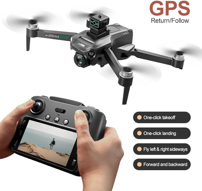 GPS Drone With Screen On Controller, Auto Go Home, 4K EIS Camera, One Click Return, Tracking Function, Speed Adjustment, LED Lights, 5G WiFi Image Transmission, Gesture Shooting, Optical Flow Positioning, Headless Mode, Dual Cameras, Automatic Return W...