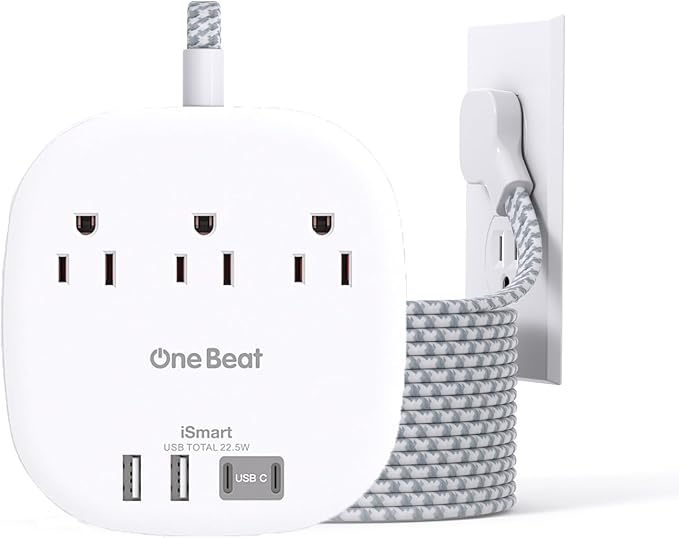 10 Ft Long Extension Cord, Cruise Ship Power Strip, 22.5W/4.5A Flat Plug Power Strip with 3 Oultets 4 USB(2 USB C) 10ft Power Strip No Surge Protection for Home Office College Dorm Room Essentials