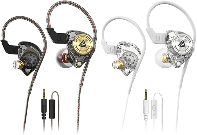 Wired Gaming Earbuds 2 Pack, Ak3file in Ear Monitors, Deep Bass Sound Wired Earbuds, HiFi in Ear Headphones with 1DD 10mm Dynamic Driver, IEM for Music Gaming Video Calling (Black+White)