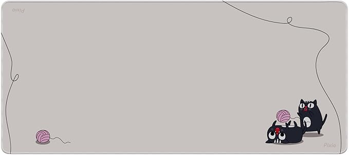 Pixio Mouse Pads - 36 x 16 inch XXL Playful Cats (Side) Beige Multifunctional Large Desk Mats for Gaming, Office, Desktop Anti-Slip Waterproof Washable Computer Mouse Mat