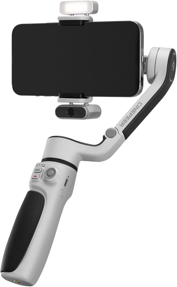 ZHIYUN CINEPEER CQ5 Combo 3-Axis Stabilizer for iPhone, Android Smartphones with AI Face Tracking, Fill Light, Compact & Portable, 11-Hour Battery