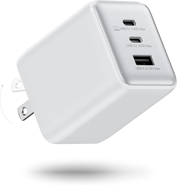 wegear 100W USB C Wall Charger, 3-Port PPS PD 3.0 Compact Foldable Wall Charger Block, Fast Power Adapter for MacBook Pro/Air, Dell XPS, iPad Pro, iPhone 17/16/15, Galaxy S25/S24, (White)
