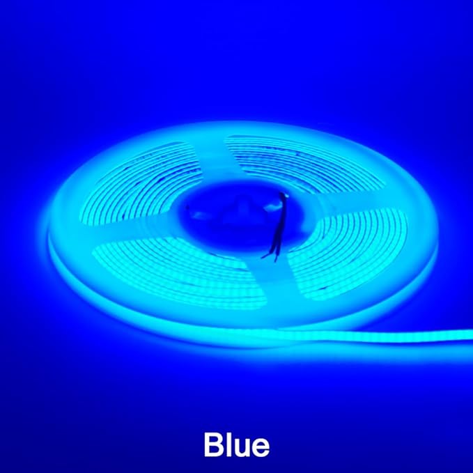 3mm COB Strip Light, DC 12V Blue 16.4ft Flexible Cuttable Ultra-Thin LED Tape CRI>90 Uniform Dotless 400LEDs/M LED Light for Christmas Bedroom Home Kitchen Cabinet Decor (NO Power Supply)