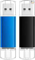 USB C Flash Drive 8GB 2 Pack, AreTop Type-C Flash Drive + USB 2.0 Thumb Drive OTG Memory Stick Compatible with iPhone 16/15, Android Smartphone/Tablets/Computers, 2 Pack, (Black & Blue)