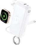 RORRY Flow Portable Charger, 10000mAh 40W Fast Charging Power Bank with Built-in USB C Cable and Foldable Wall Plug, Battery Pack Travel Essentials for iPhone 17/16/15, Apple Watch, iPad, MacBook