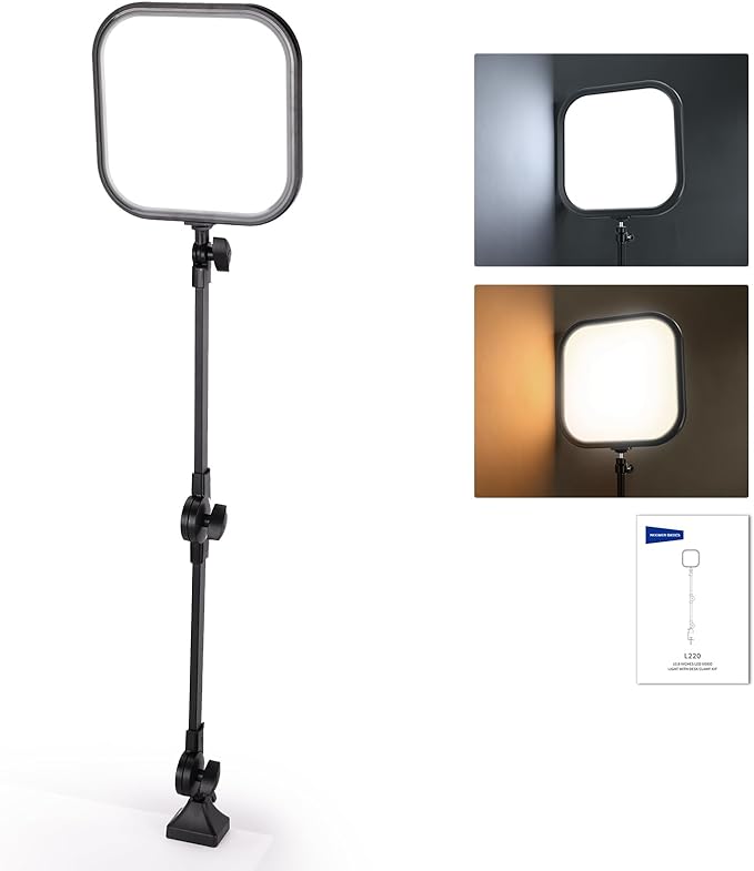 NEEWER Basics 10.8" Video Conference Lighting with Desk Clamp Stand, 15W Bi Color Edge Lit Full Screen Dimmable Streaming Light CRI95+ for Video Recording Computer Laptop Webcam Zoom Calls, L220