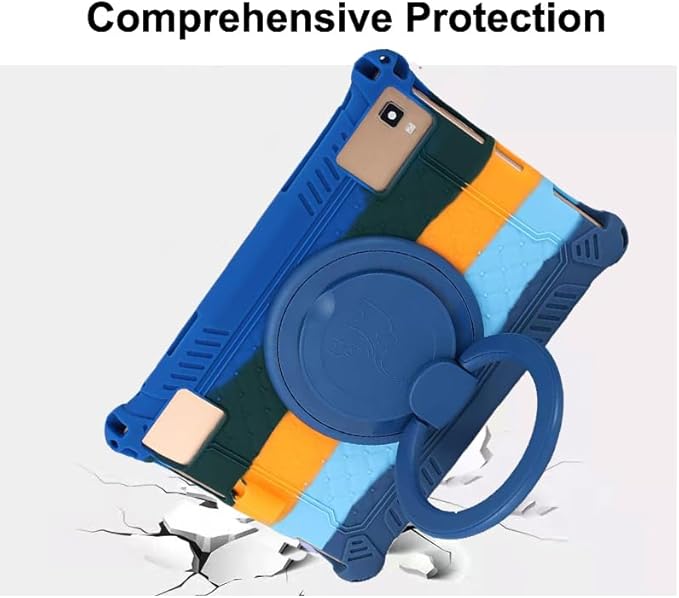 Tablet Case for TCL Tab 10 5G Case 10.1 Inch/TCL Tab 10S 9081X/9080G,Soft Anti-Stress Silicone Case with Rotate Stand/Pencil Holder/Shoulder Strap/Pen for TCL Tab 10.1 Inch (Colorful Dark Blue)