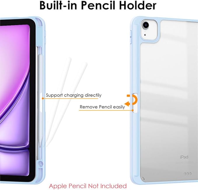 Clear Case for iPad Air 13 Inch (M4 2026/M3 2025/M2 2024)&iPad Pro 12.9 6th/5th/4th/3rd Gen (2018-2022) with Pencil Holder, Magnetic Trifold Smart Stand Cover Auto Wake Sleep (Light Blue)