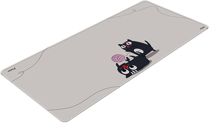 Pixio Mouse Pads - 36 x 16 inch XXL Playful Cats (Center) Beige Multifunctional Large Desk Mats for Gaming, Office, Desktop Anti-Slip Waterproof Washable Computer Mouse Mat