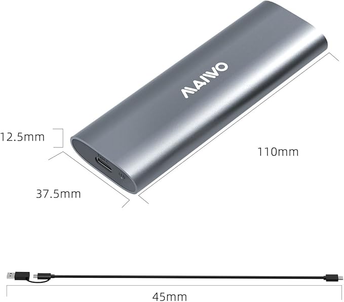 MAIWO M.2 NVMe SSD Enclosure, USB 3.1 GEN2 10Gbps Tool Free USB C to M.2 NVMe SSD Adapter Reader Case, Support UASP Trim, 8TB Capacity, Aluminum