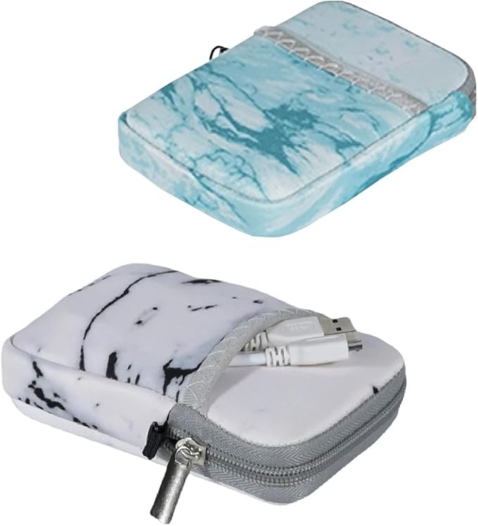 External Hard Drive Portable Carrying Case Waterproof Shockproof 2.5 inch Hard Drive Storage Carrying Bag for Seagate/WD/Toshiba/Maxone External Hard Drive(2-Pack) (Marble White+Marble Green)