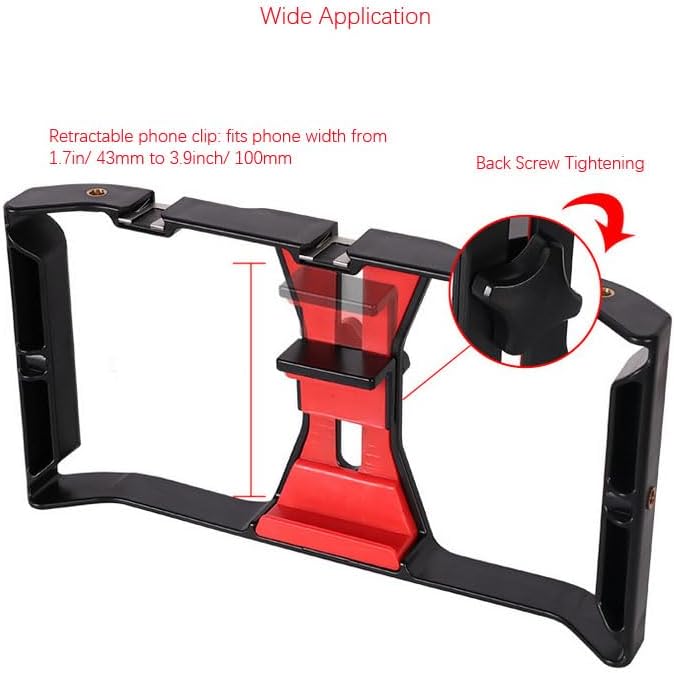 Smartphone Video Cage Rig, HuaerHui Handheld Phone Video Filmmaking Vlogging Stabilizer Grip Tripod Mount Fits Most Phones, with Cold Shoe Mounts, 1/4in Screw Holes to Connect LED Lights/Microphones