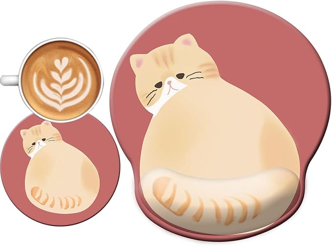 Cute Ergonomic Mouse Pad Wrist Support,[ 20% Larger] Game Wrist Rest Non-Slip Gel Anime Kawaii 3D Red Mouse Pads Rest, Cat Wrist Padwith Coaster,Easy-Typing,Pain Relief, Gaming Work Study Home Office
