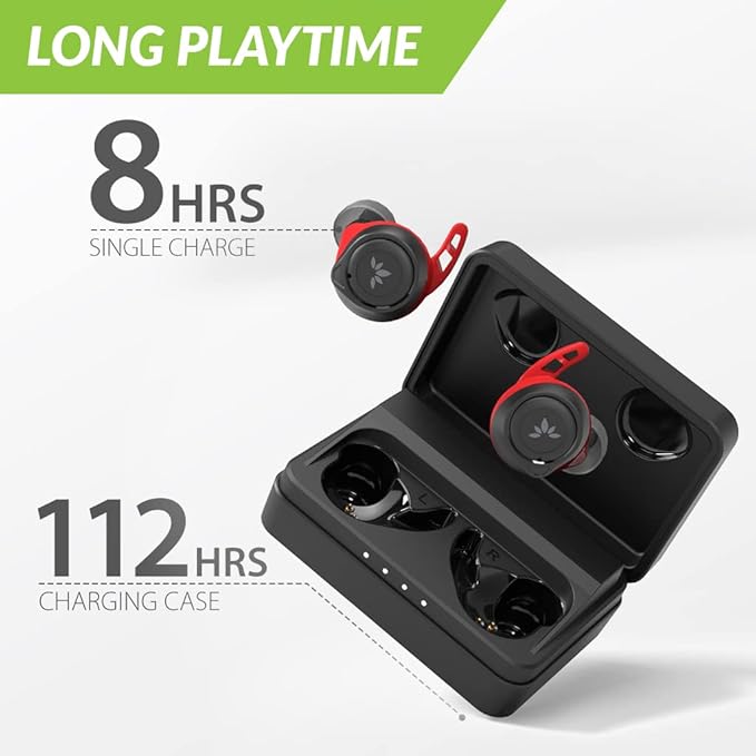 Avantree SweatProof Wireless Earbuds with Ear Fins for Secure Fit, Best for Running Sport Workout Exercise, Great Sound with aptX, IPX7, Bluetooth 5.0 Earphones w/ 120Hrs Long Playtime - TW106