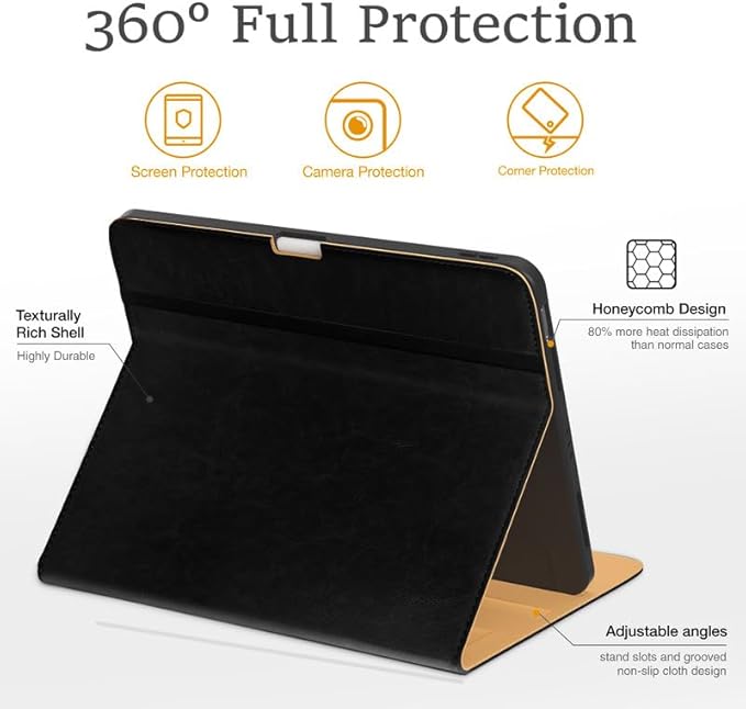 Premium PU Leather Case for iPad Pro 12.9 Inch (M2, 3rd/4th/5th/6th Gen) Multi-Angle Folio Cover with Pencil Holder & Card Pocket, Auto Wake/Sleep Slim Protective Tablet Case, Black