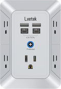 Multi Plug Outlet Surge Protector, Lvetek Outlet Extender with 5 Outlet and 4 USB Ports(2 USB C), 3-Sided Multiple-Plug Outlet Splitter Wall Charger for Home Travel Office,ETL Listed,Grey