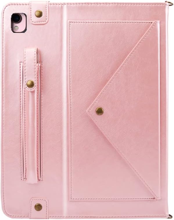 Case for iPad 2018 2017 (5th/6th Gen), 9.7-inch iPad Air/Air 2 Cover, Techcircle Smart Folio Stand PU Leather Crossbody Wallet Case with Hand Strap, Card/Pencil Holder, Rose Gold