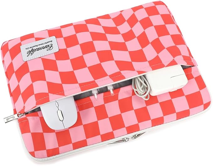 canvaslife Laptop Sleeve 15 Inch 15 Case and 15.6 Laptop Bag (Pink Check)