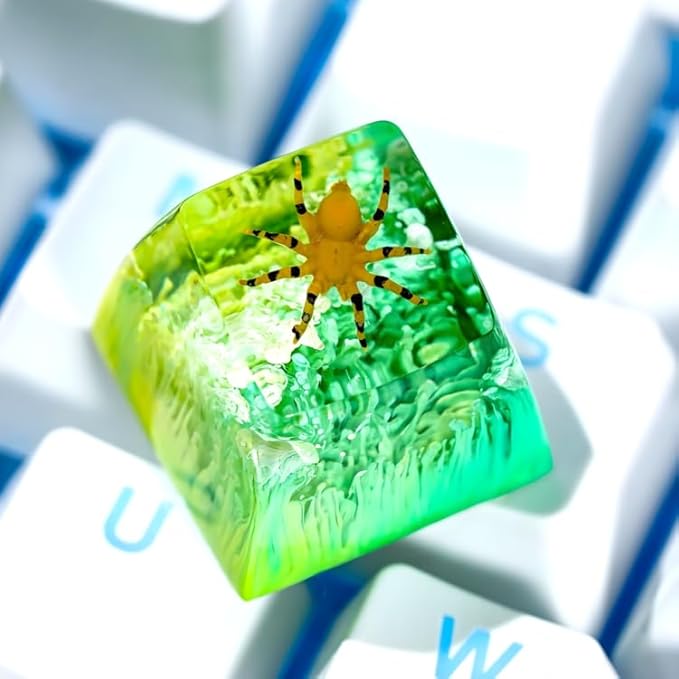 Tarantula Spider Artisan Keycap Green and Yellow Forest R1 SA Profile Custom Insects Keycaps 1U ESC Handmade Gaming Resin Key Cap Cherry MX Switch Compatible Mechanical Keyboard Spider Lover Gift