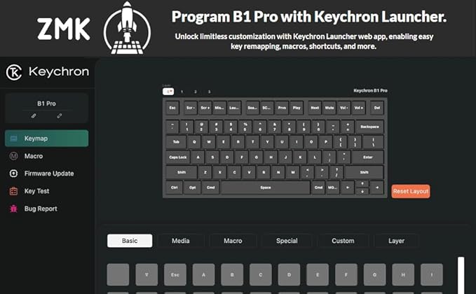 Keychron B1 Pro Ultra-Slim Wireless ZMK Custom Keyboard, Programmable Bluetooth/2.4 G/Wired Lightweight with 1200-Hour Long Battery Life Quiet Key for Mac/Windows - Ivory White