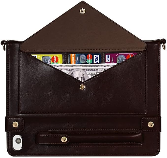 Handbag Case for iPad Mini 5th/4th/3th/2th/1st Generation 7.9", Techcircle Folio Stand PU Leather Crossbody iPad Mini Cover with Hand Strap, Multiple Card Slots Envelope Pocket Wallet Case, Dark Brown