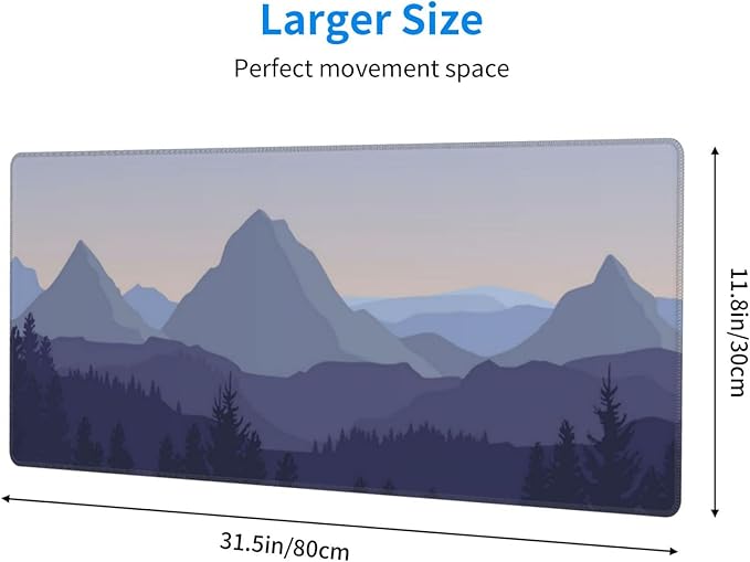 Mountain Forest Scenery Gaming Mouse Pad XL Extended Large Mousepad with Nonslip Rubber Base Stitched Edges Laptop Computer Keyboard Desk Mat for Office Home Gamer