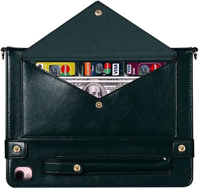 Handbag Case for iPad 10.2"/iPad Pro 10.5/iPad Air3, Techcircle Folio Stand PU Leather Cover w/Hand Strap, Crossbody iPad Case with Pencil Holder Card Slots Envelope Pocket Wallet Case, Midnight Green