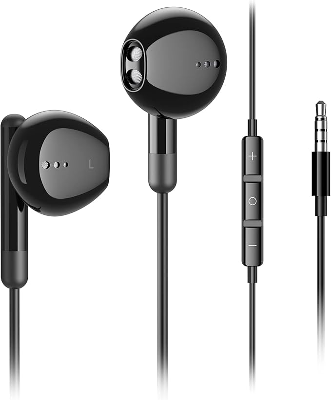Kimwood Wired Earbuds with Microphone, Wired Earphones in-Ear Headphones HiFi Stereo, Powerful Bass and Crystal Clear Audio, Compatible with iPhone, iPad, Android, Computer Most with 3.5mm Jack