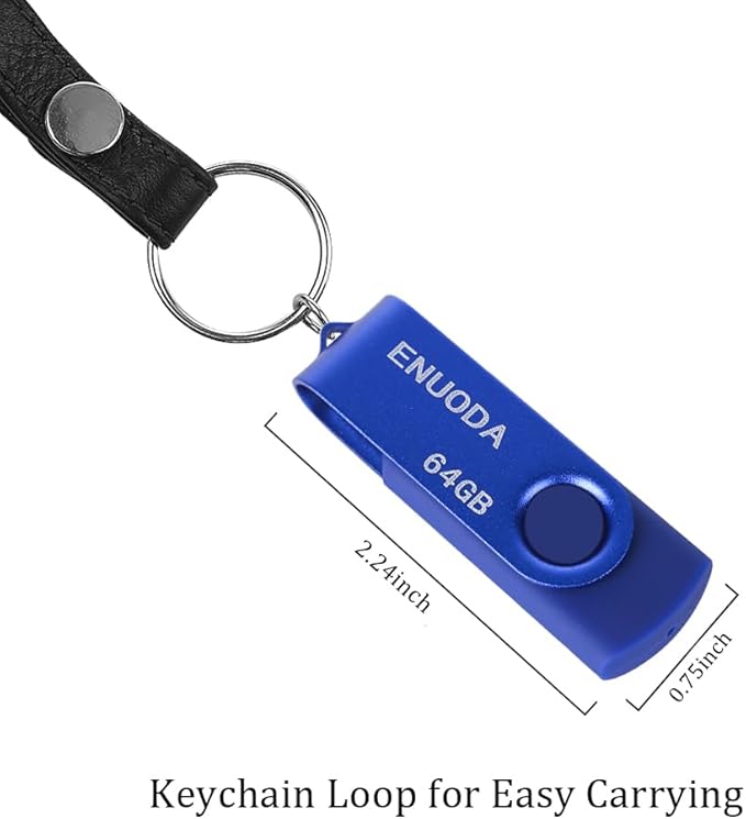 64GB USB Flash Drive ENUODA Thumb Drives 64GB Swivel Design USB 2.0 Memory Stick Jump Drive Pen Drive for Storage and Backup (1 Pack, Blue)
