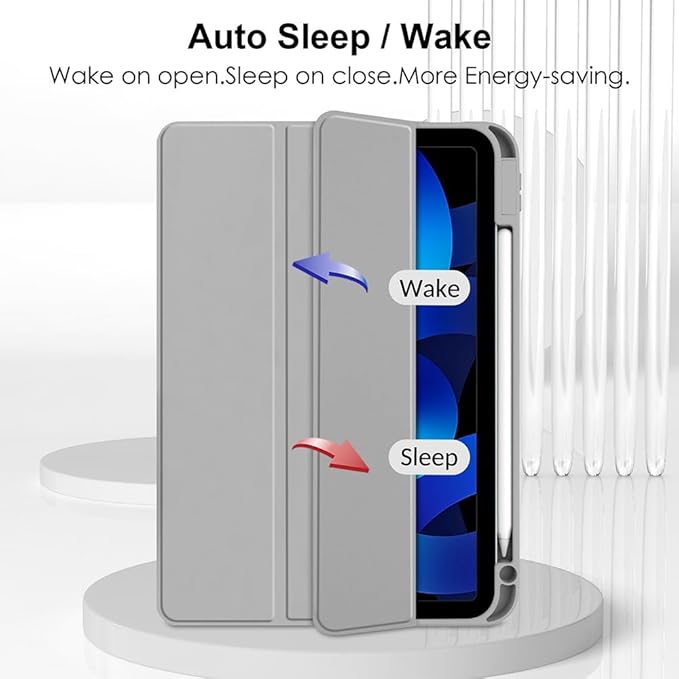 Clear Case for iPad Air 13 Inch (M4 2026/M3 2025/M2 2024)&iPad Pro 12.9 6th/5th/4th/3rd Gen (2018-2022) with Pencil Holder, Magnetic Trifold Smart Stand Cover Auto Wake Sleep (Light Grey)