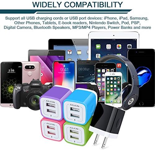 Wall Charger, 5Pack 5V/2.1AMP AILKIN Dual-Port USB Wall Charger Home Travel Plug Power Adapter for iPhone 17/Air/16e/16/15/4/13 Pro Max/12/SE/11Pro Max/XS/XR, Samsung Galaxy, HTC Tablet Moto Box