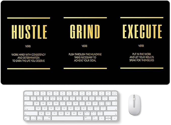 Black Gold Hustle Grind Execute Keyboard Mat Positive Saying Mousepad Office Long Mouse Pad Motivational Desk Pad Mouse Mat for Desktop Gamer Guy Boys Mens Office Accessories 31.5"x15.7"