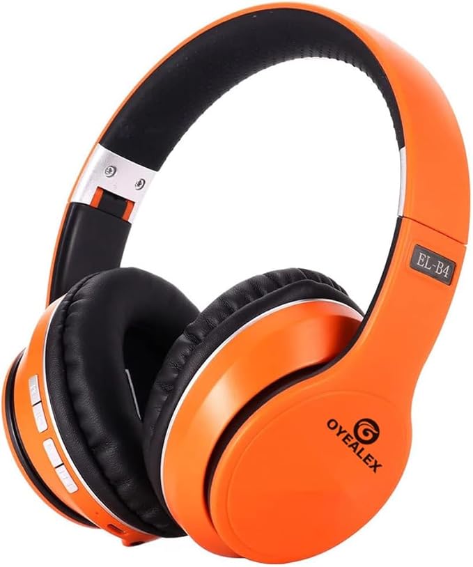 Active Noise Cancelling Headphones, Wireless Over Ear Bluetooth Headphones with Microphone Foldable Headphone with HiFi Audio Deep Bass for Home Travel Office Orange