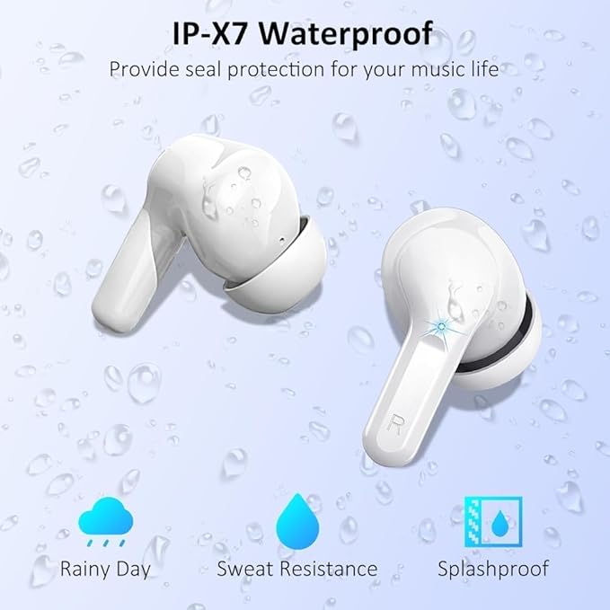 Wireless Earbuds, 2026 Bluetooth 5.4 Headphones NEW Ear Buds 40H Bass Stereo in-Ear Earphones ENC Noise Cancelling Earbuds with 4 HD Mic, USB-C LED Display IP7 Waterproof Sport Headset for Android iOS