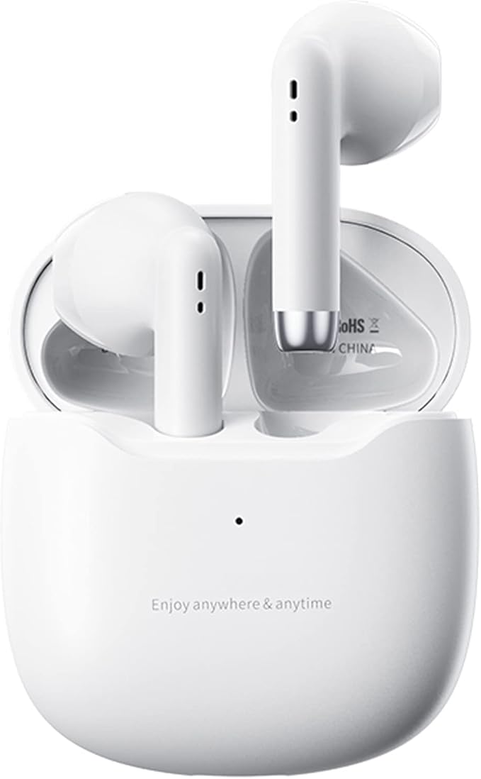 True Wireless Earbuds White Bluetooth 5.3 with Microphone for Working Out Noise Canceling Blue Tooth Ear Buds Deep Bass TWS Wireless Earphones with Charging Case in Ear Headphone for iPhone Android