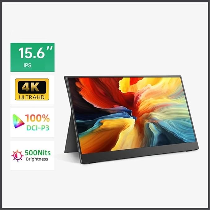 Portable Laptop Monitor 15.6-inch 16:9 4K HDR Gaming Phone Extended Portable Screen 500nits Travel Monitor Gaming Display